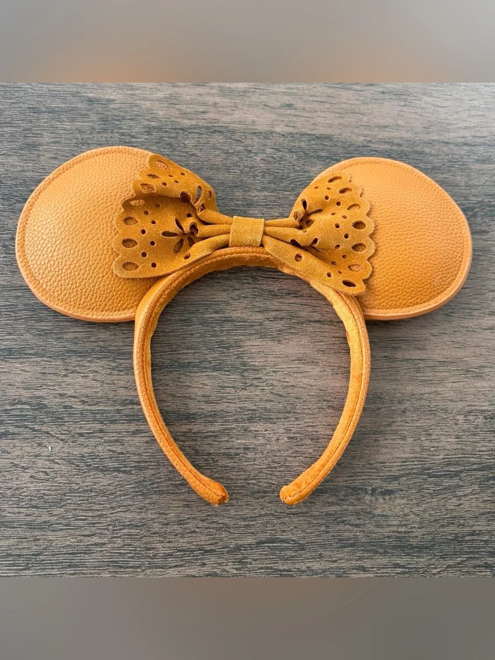 Leather-look Mouse Ear Headband with Bow - Tan